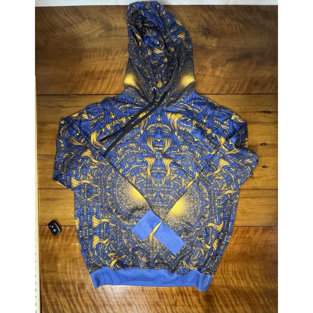 Hoodie Medium Blue Gold‎ Face Print Pullover Sweatshirt